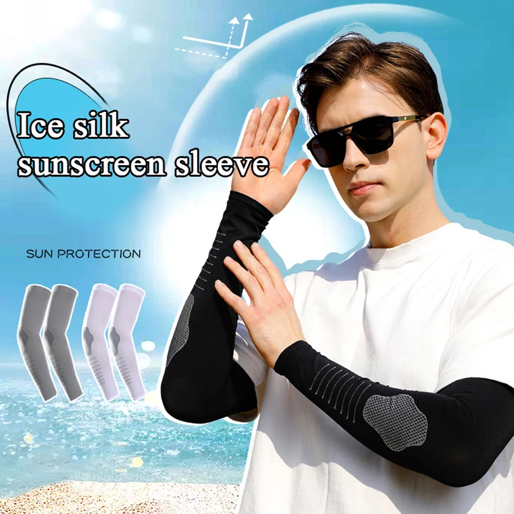 1Pair UPF50+ Arm Sleeves Summer Ice Silk Breathable Oversleeve Elastic Men Women Cuffs Outdoor Sports Cycling Sunscreen Sleeves