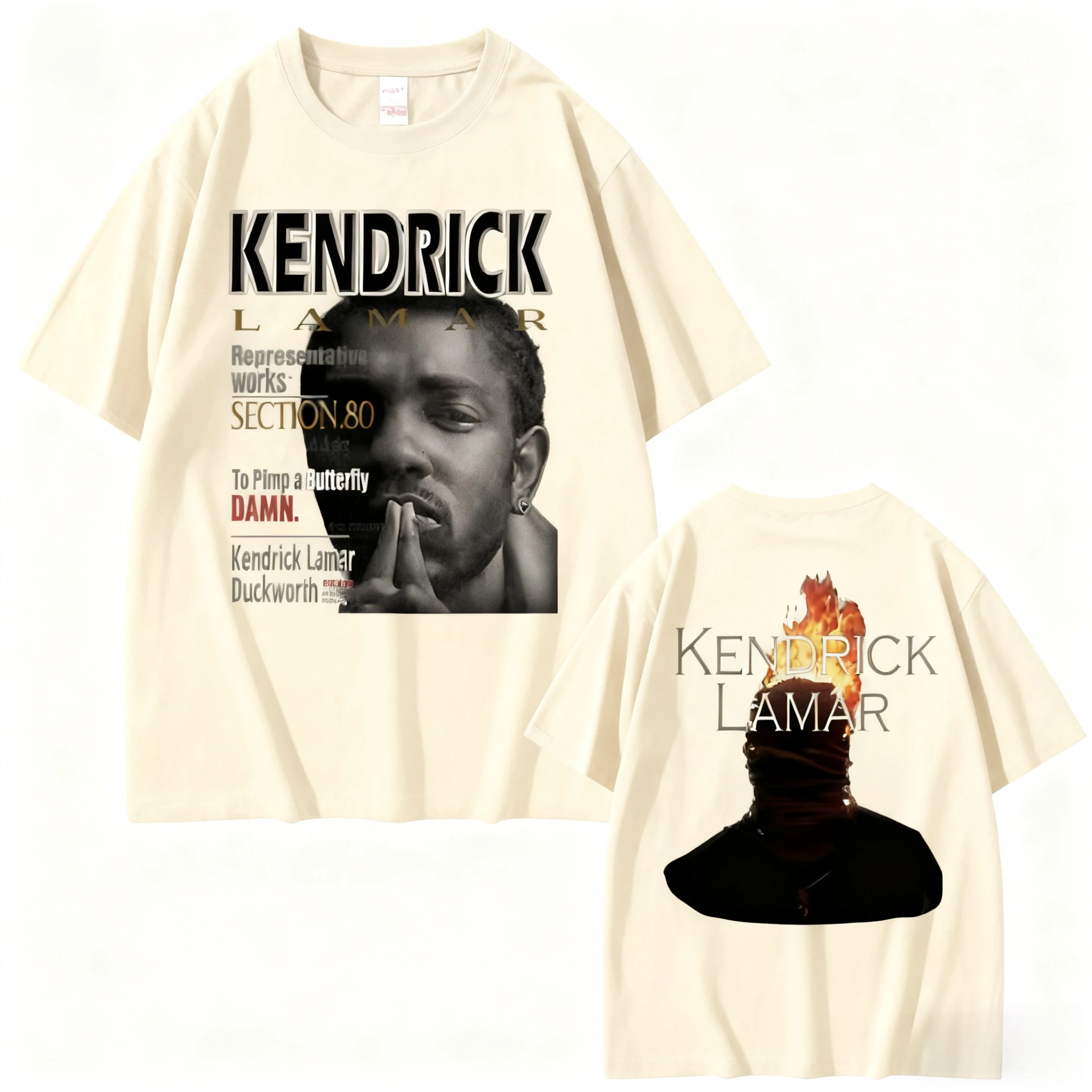 مغني الراب كندريك لامار دام الرسومات الطباعة رجل إمرأة الملابس تيز الصيف قصيرة الأكمام الهيب هوب الشارع الشهير س طوق تي شيرت #5