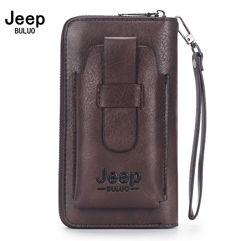 JEEP BULUO famous brand Clutch Wallet Brand Purse For Phone Double Zipper Luxury Wallet Leather Clutch Bag Large Capacity 