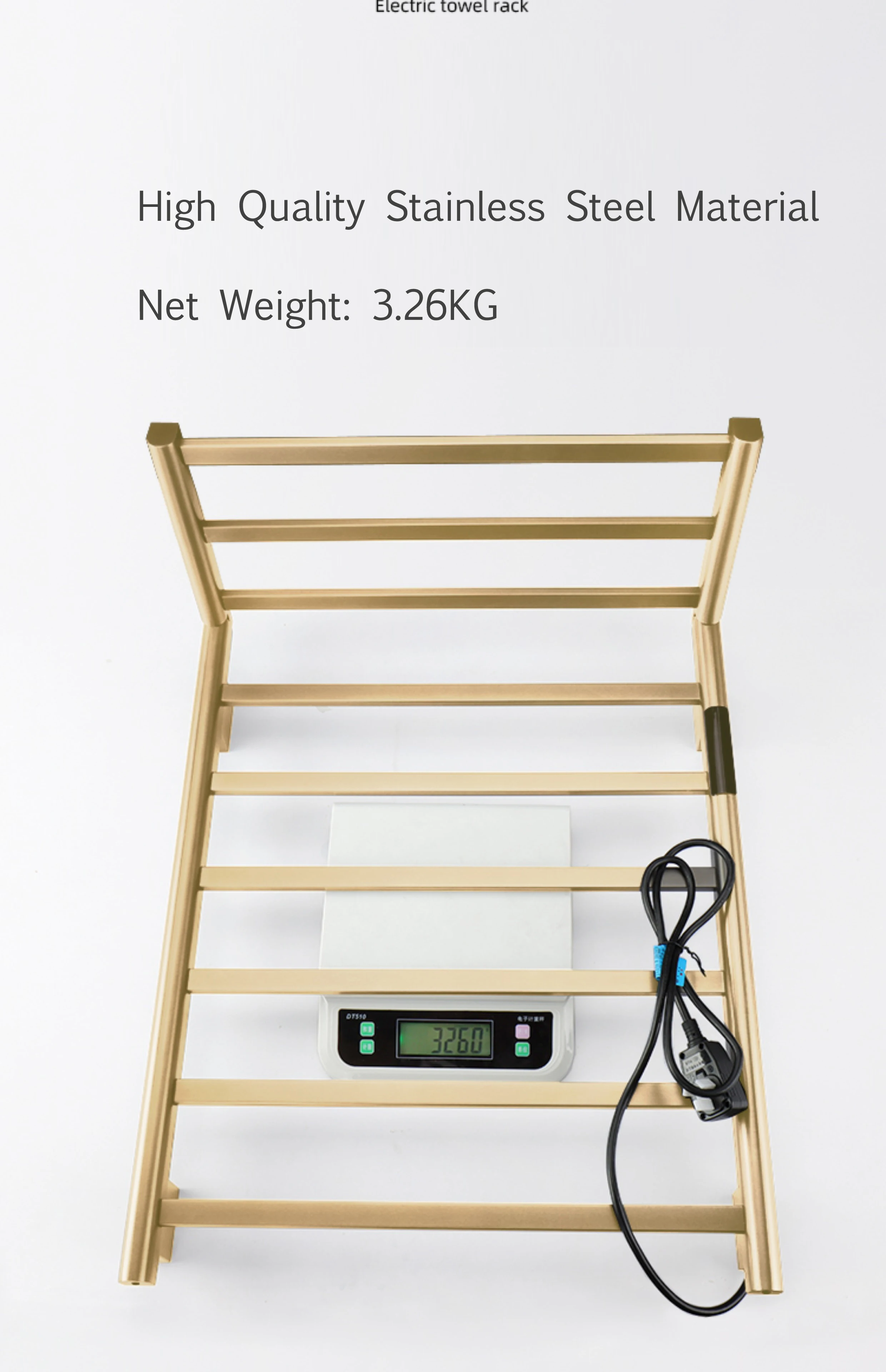 2024 Hot selling in Russia 110/220V Brushed Gold Folded Electric Towel Rack 304 Stainless Steel Towel Warmer Rack for Bathroom