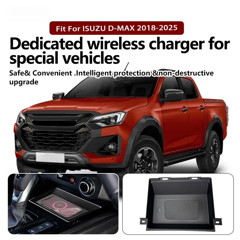 Para ISUZU D-MAX 2018-2025: Base de Carregamento Rápido para Console Central com Sistema Inteligente, Carregador Sem Fio e Suporte para Celular – Aces