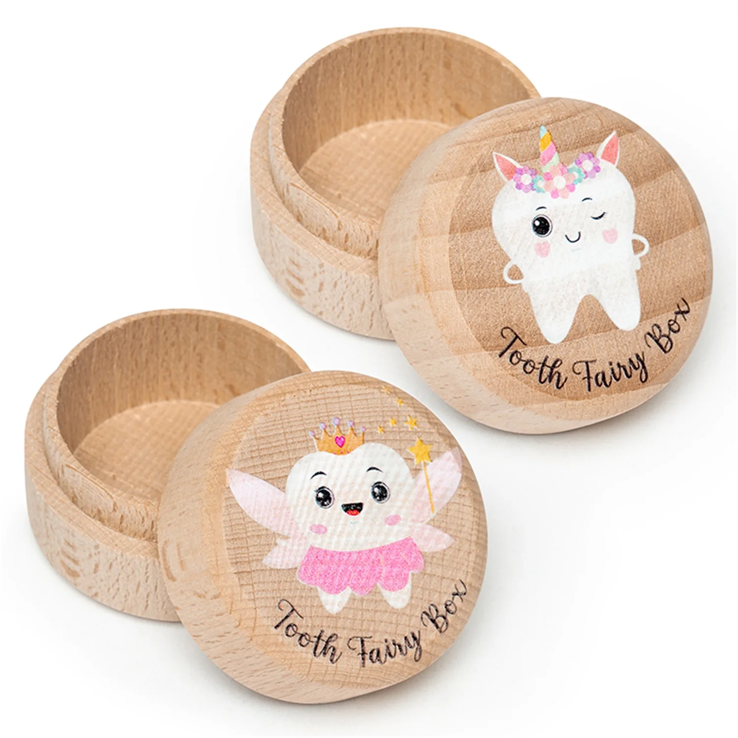 1PCS/2PCS Tooth Fairy Box Keepsake Box Under Pillow Milk Teeth Container Cute Wooden Box For Lost Tooth Holder Birthday Gift