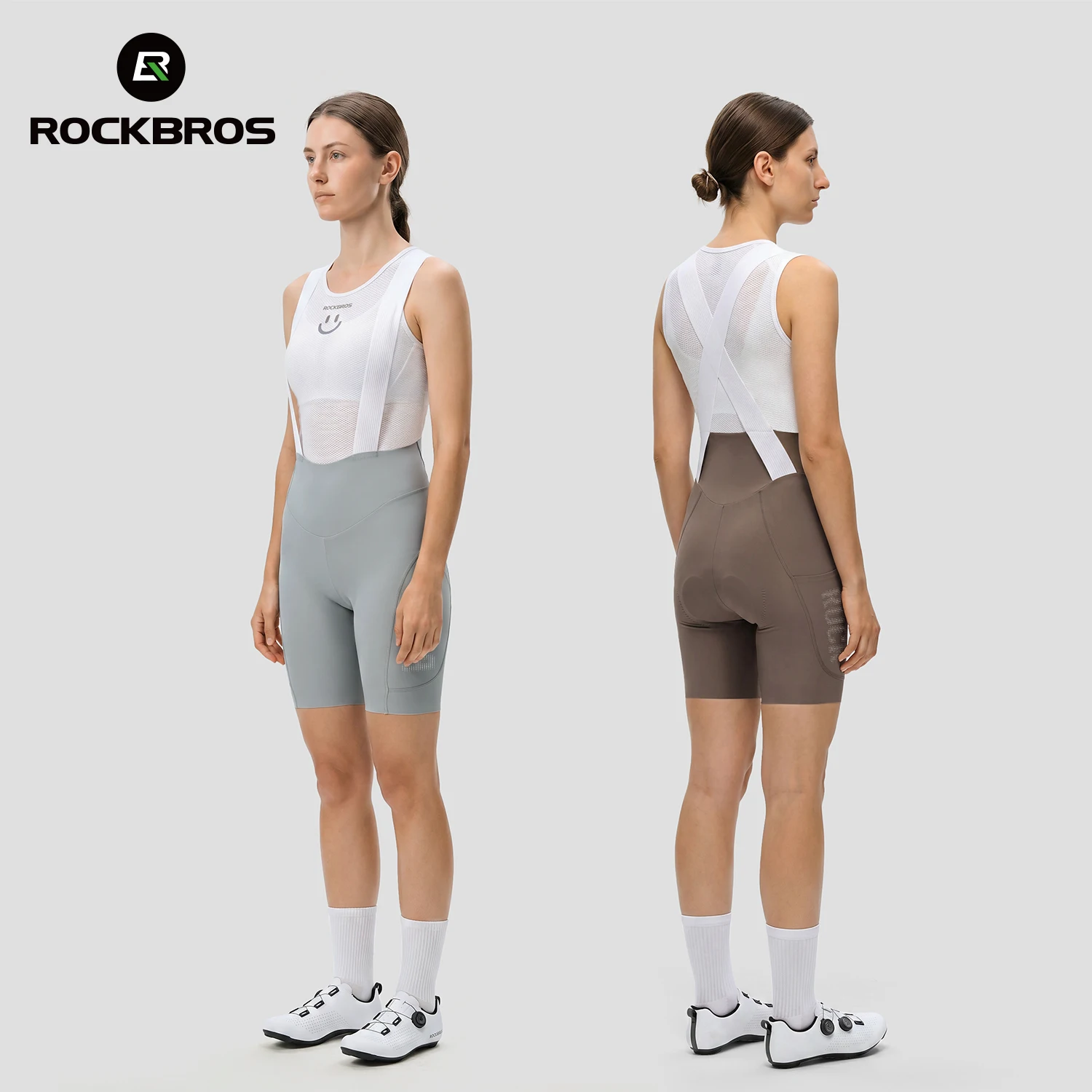 ROCKBROS Summer Cycling Bib Shorts Lightweight Elastic Breathable Cross-Shoulder Straps Shorts Cushion Pad Women Cycling Shorts