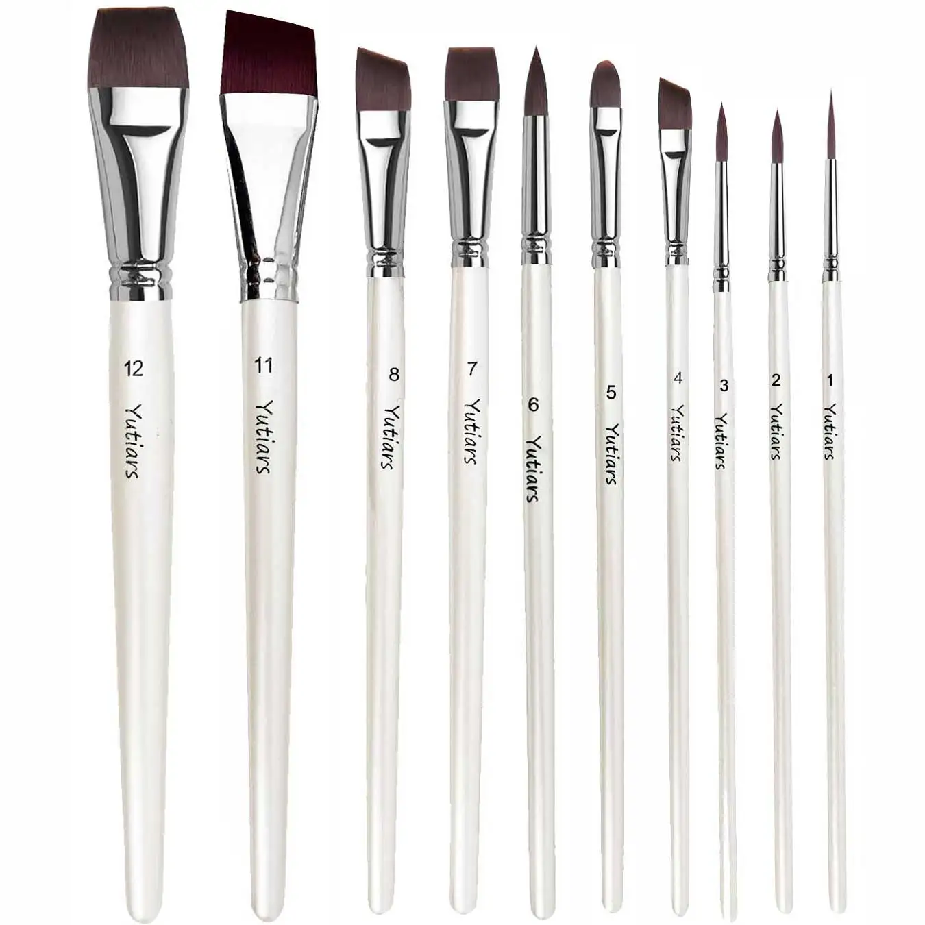 

10pcs White Rod Facial Painting Brush Set,Suitable for Watercolor Acrylic Oil Painting, Christmas Gift for Beginner Artists