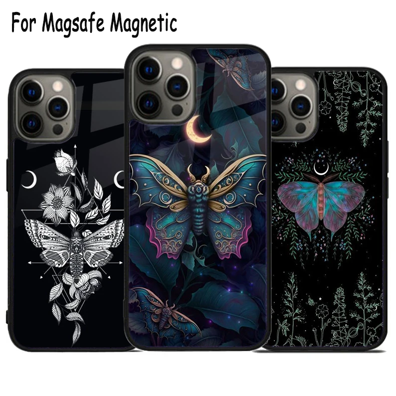 Witchcraft Moth Art Wireless Charge Magsafe Phone Case For iPhone 15 16 14 13 11 12 Pro Max Plus Magnetic Bumper Cover