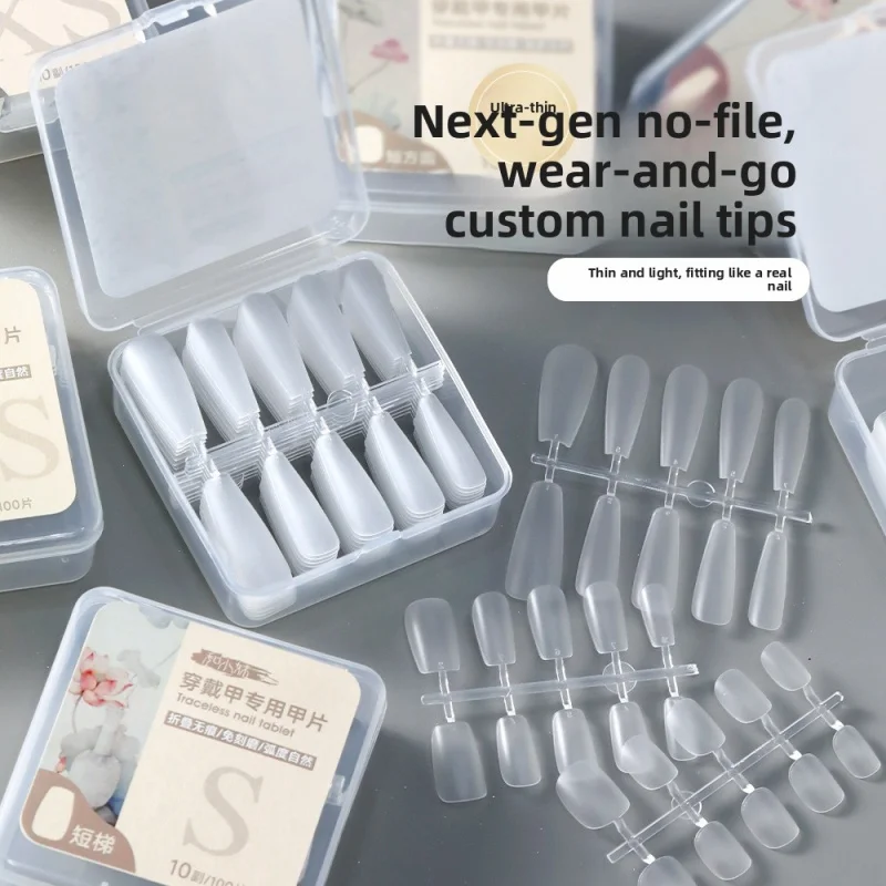 100 Uñas Postizas Finas en Caja, Set de Uñas Postizas Largas y Cortas en Forma de Almendra, Pre-tallas, Sin Necesidad de Lima, Extensiones de Uñas para Manicura, Suministros para Salón de Belleza