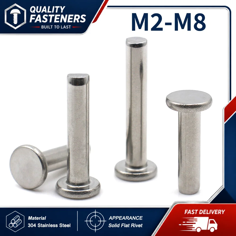 5~40pcs 304 Stainless Steel Solid Flat Head Hand Strike Industrial Metal Rivets M2 M2.5 M3 M4 M5 M6 M8