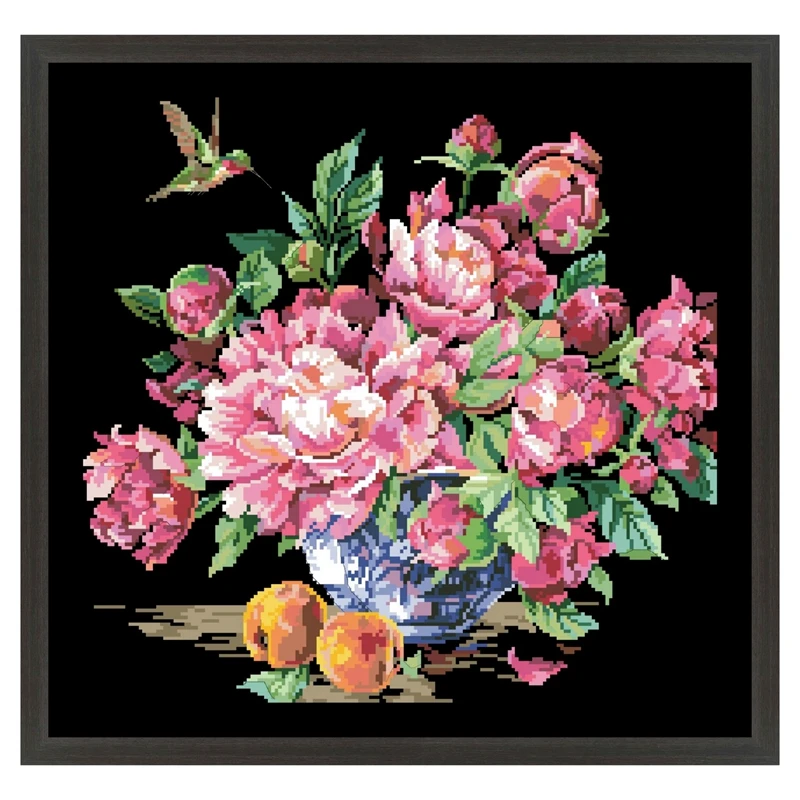 

Peonies and fruit cross stitch package flower aida 18ct 14ct 11ct black cloth people kit embroidery DIY handmade needlework