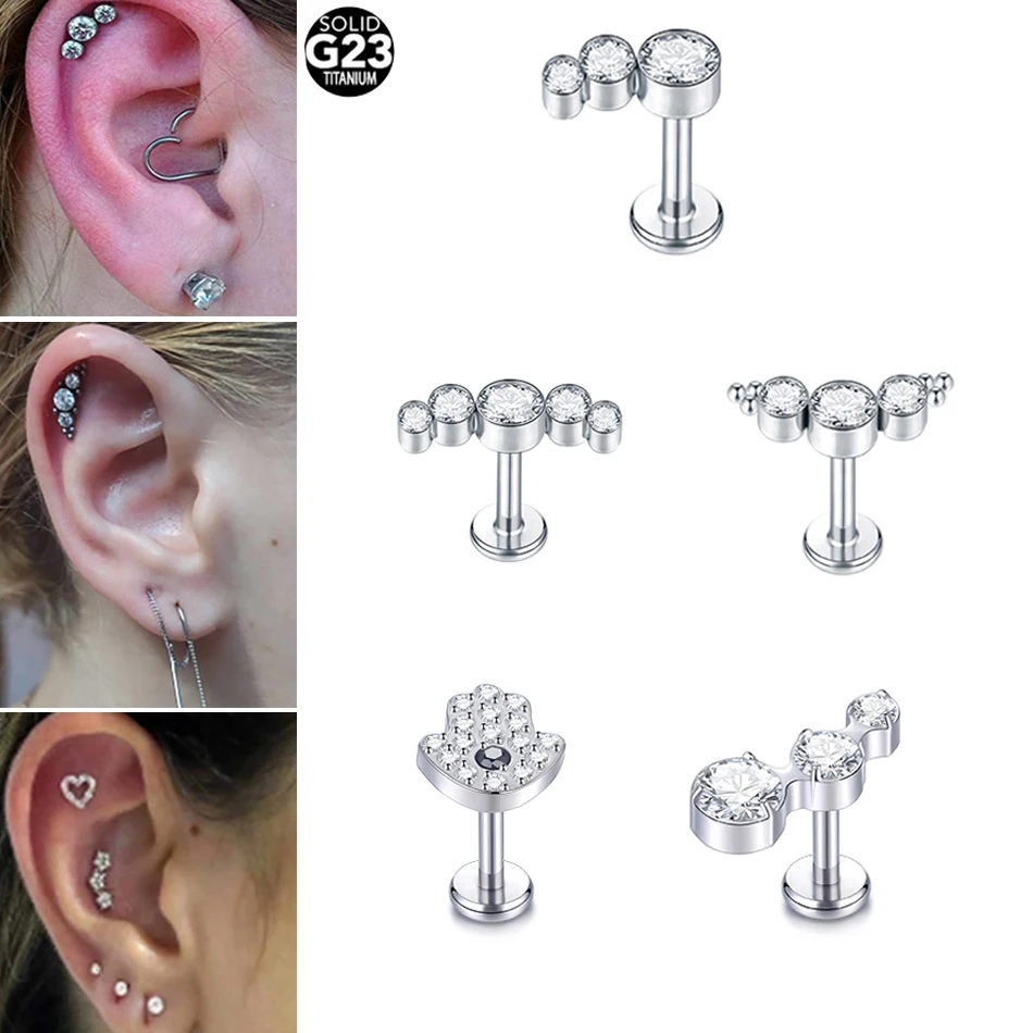 Piercings de titanio de 16G para mujer, joyería de zirconia para el cartílago de la oreja, Tragus, hélice, Daith, Labret Stud, 1 unidad