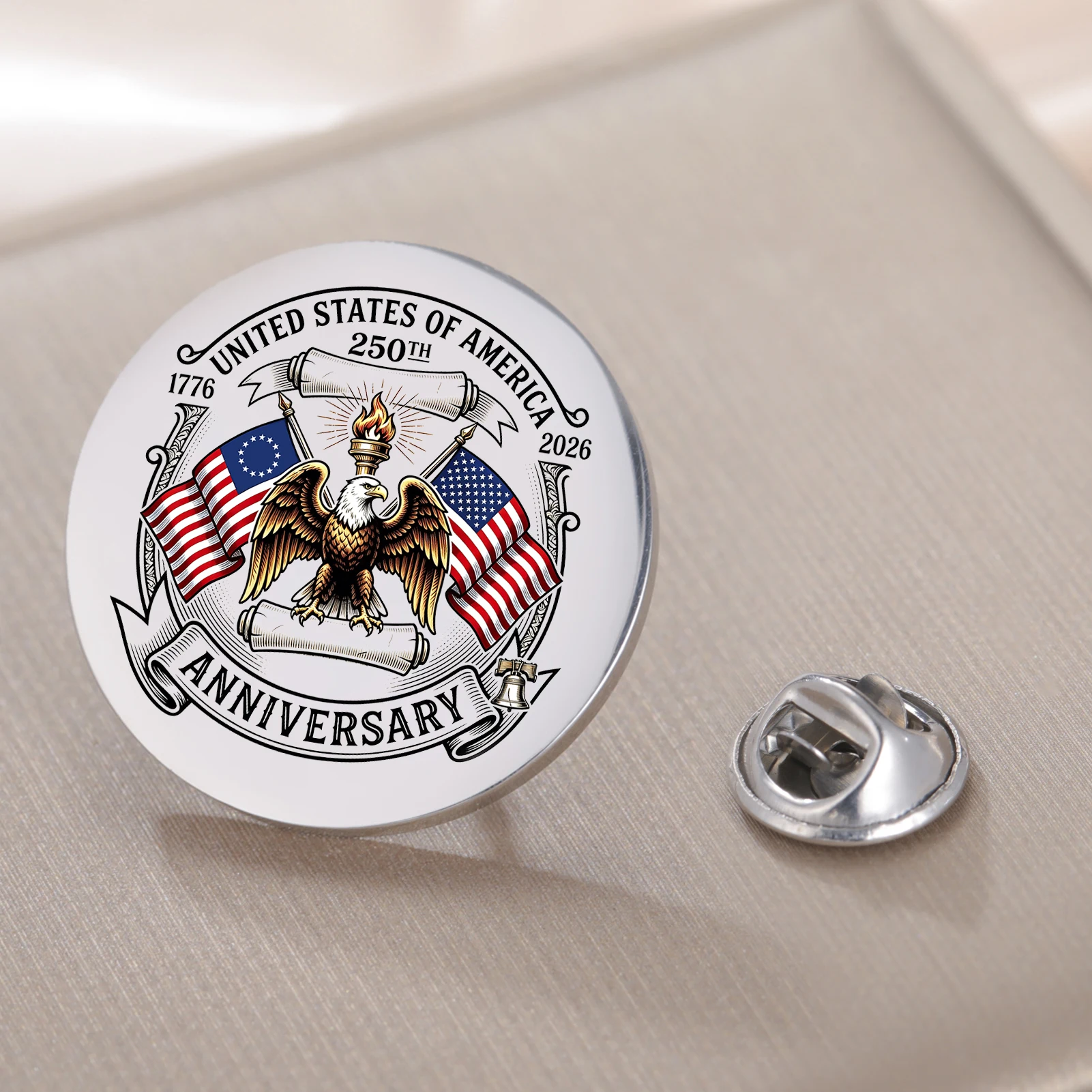 Custom 250th Independence Day Brooch Personalized USA Anniversary Freedom Pin Colorful Print Lapel Cap Bag Pin for Veteran Gifts