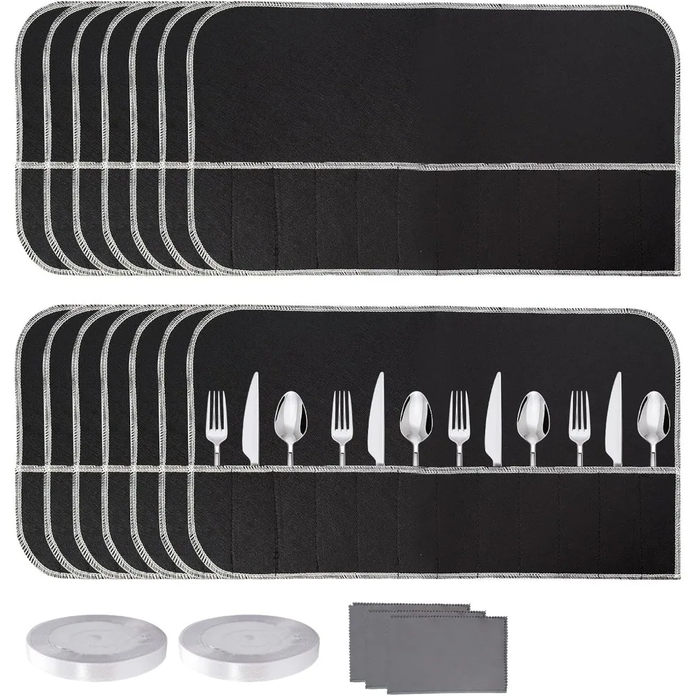 

Набор из 14 пакетов для хранения серебра с защитой от потускнения, с полировочными салфетками и лентами для столовых приборов