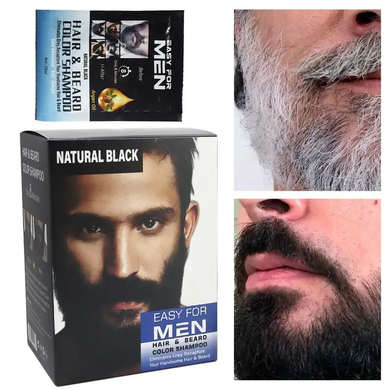 

10pcs Instant Hair Dye Black Beard Shampoo for Men Natural Beard Coloring Temporary Blackening Moustache Shampoo Wash convenient