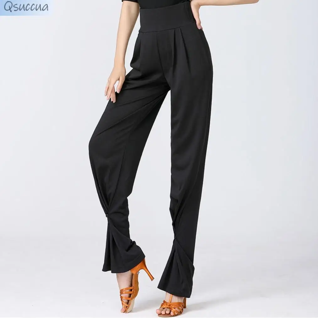 New Thin Latin Dance Pants Stretch Personality Can Tie Legs Ballroom Dance Long Loose Women's Pants