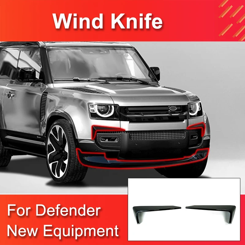 Wind Knife for Land Rover Defender 90 110 2020-2023 Air Knife 90 Gloss Black Front Shovel Blade Small Surround