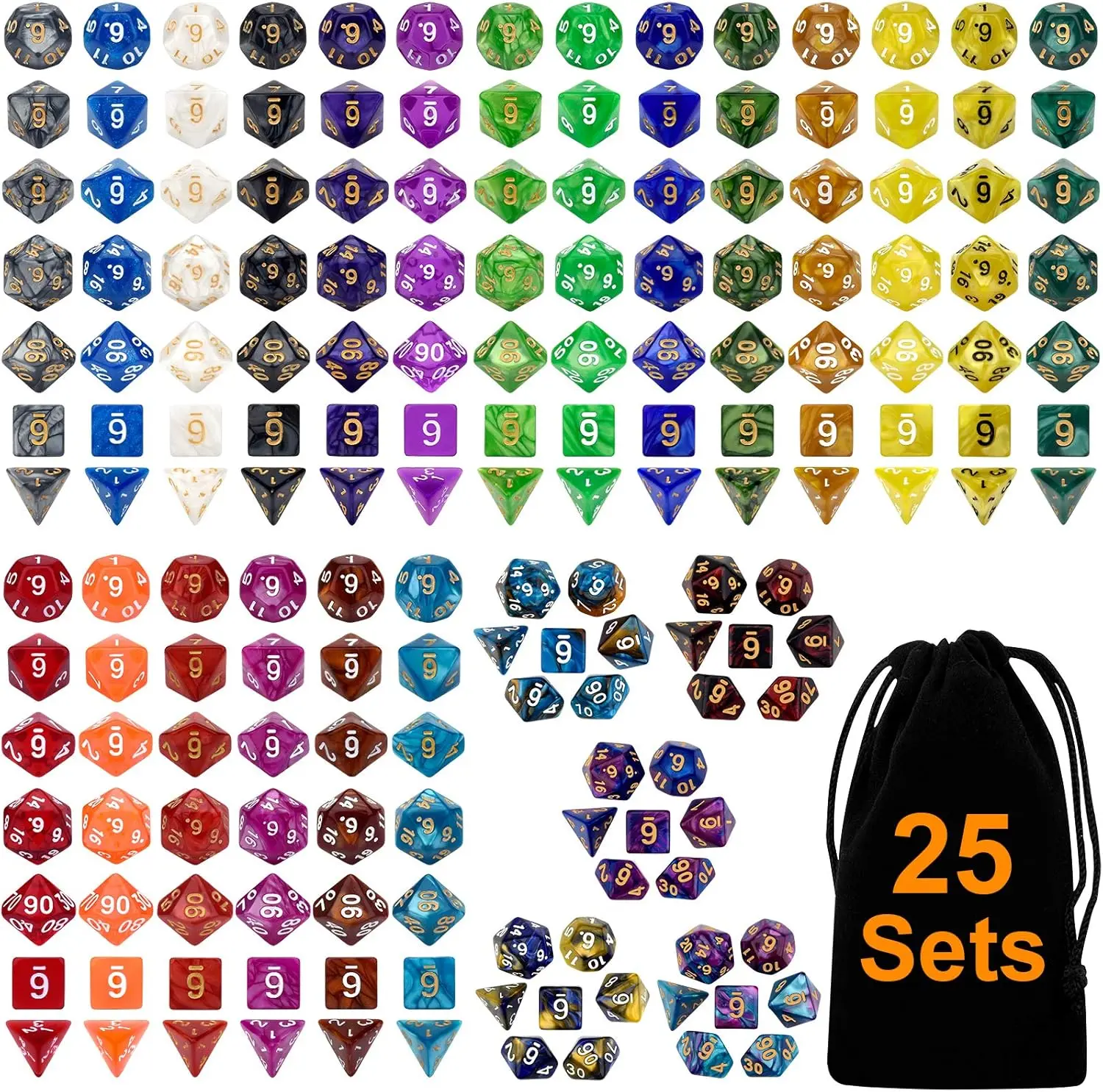 

175Pcs Double-Colors Polyhedron Dice Set for D&D RPG MTG Table Games with Flannel Bag