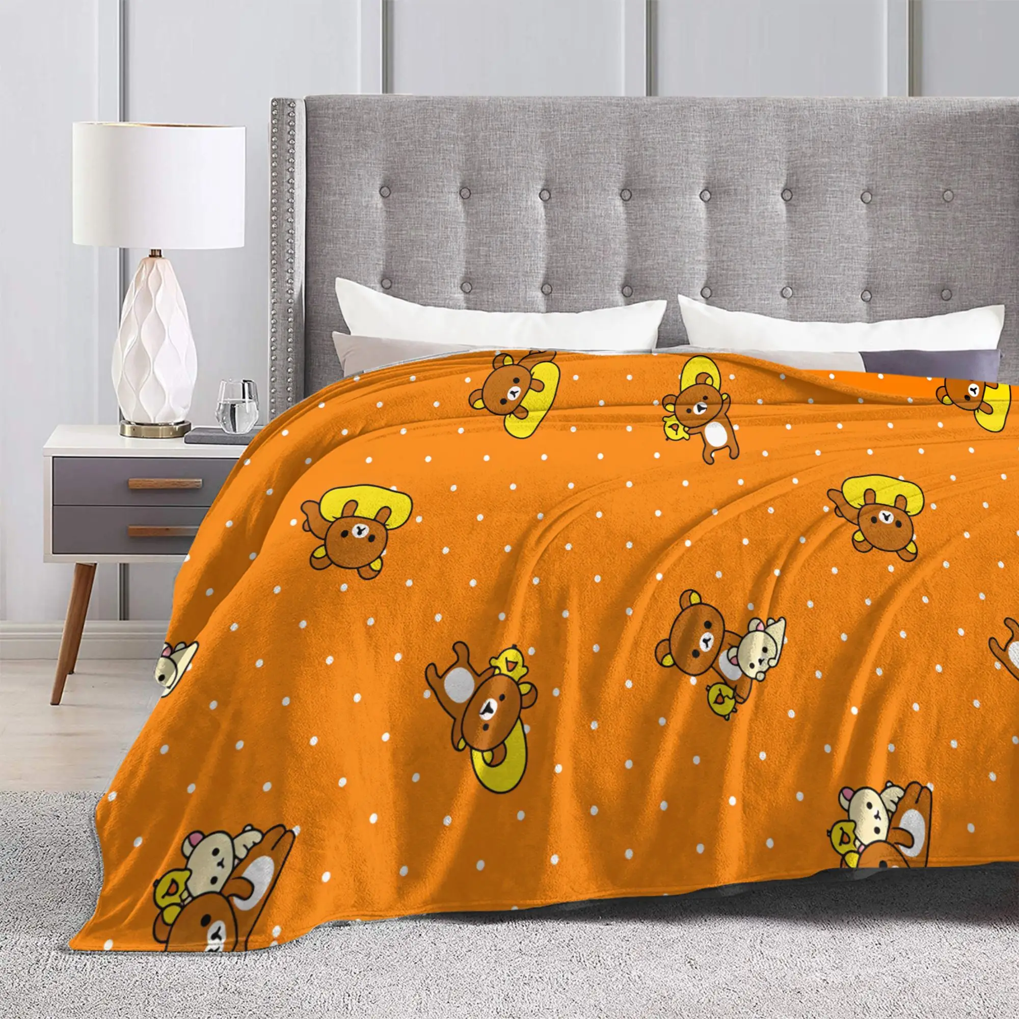 Rilakkuma Orange Burst Blanket Quality Warm Soft  Bedding Throws Autumn Girls Boys Couch Chair Street Trend Bedspread