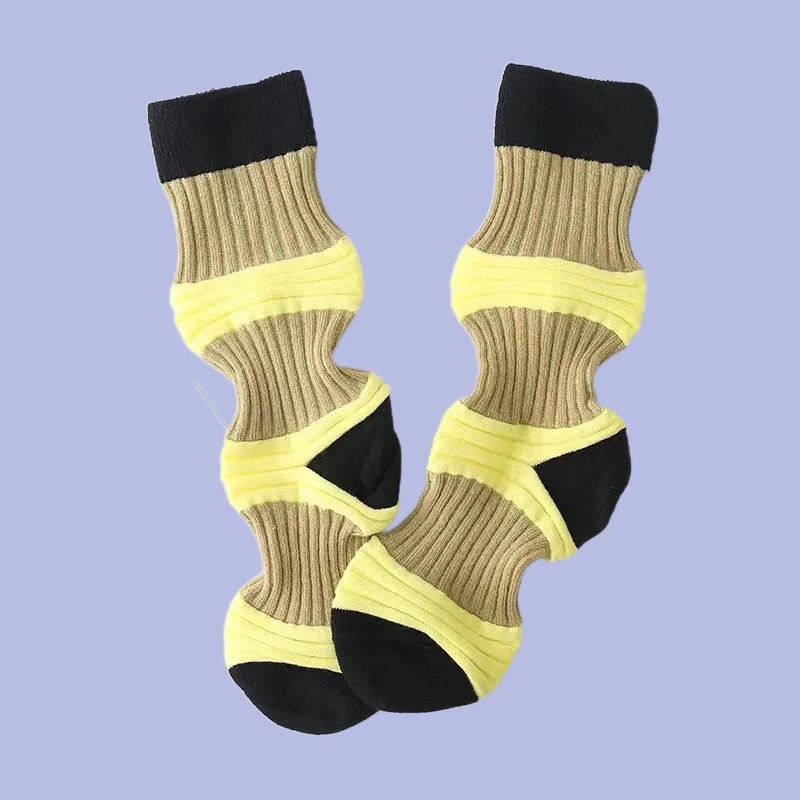 3/6 Pairs New Women's Miyake Pleated Socks Fashion Internet Celebrity New Design Women's Socks Middle-tube Contrast Color Socks