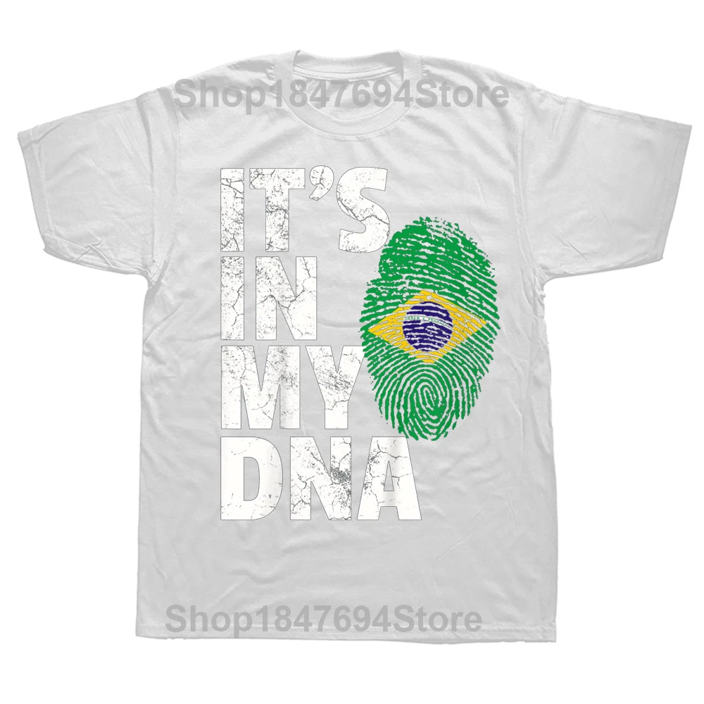 Funny It's In My DNA Brazil Brazilian Flag Pride T Shirts Graphic Cotton Streetwear Short Sleeve Birthday Gifts Summer T-shirt