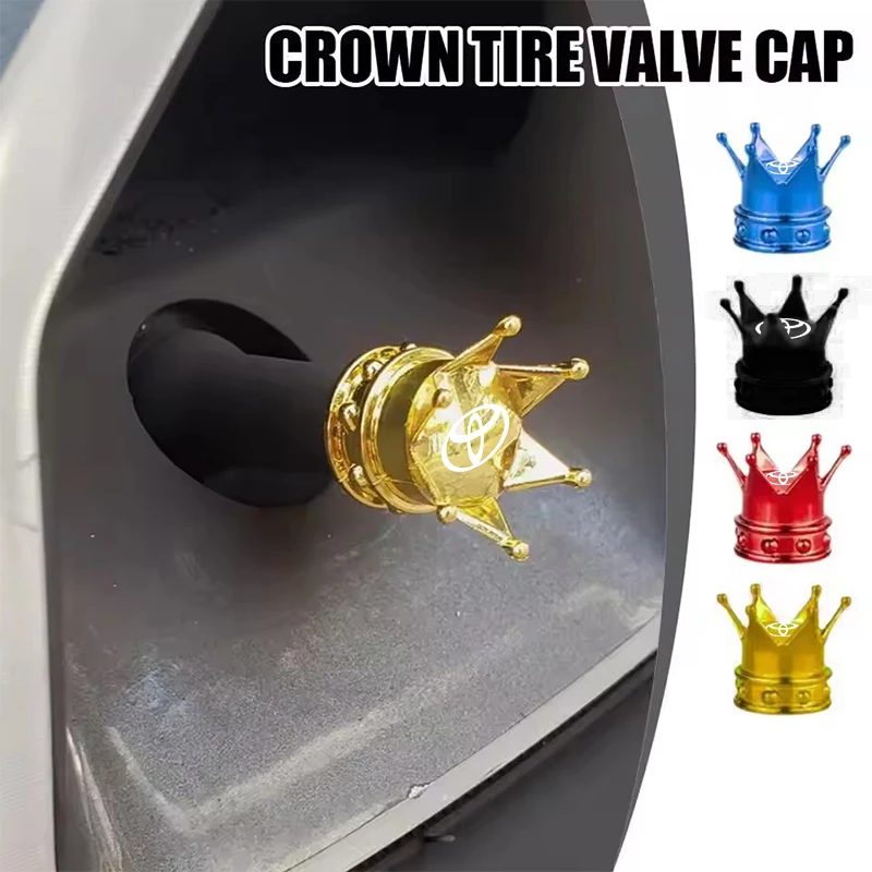 4 قطعة قبعات جذع صمام الإطارات على شكل تاج ، غطاء قبعات الهواء ، أغطية صمامات مقاومة للغبار والماء من سبائك الألومنيوم لجميع تويوتا #2