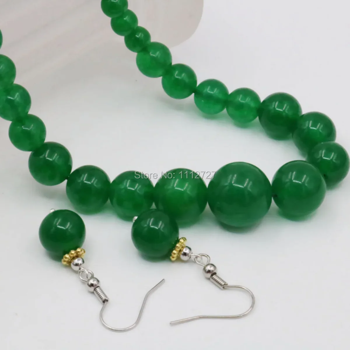 6-14mm Green Malay Quartz Jade Necklace Chain Earring Sets Round Beads Women Jewelry Party Gifts Chalcedony 15inch Natural Stone