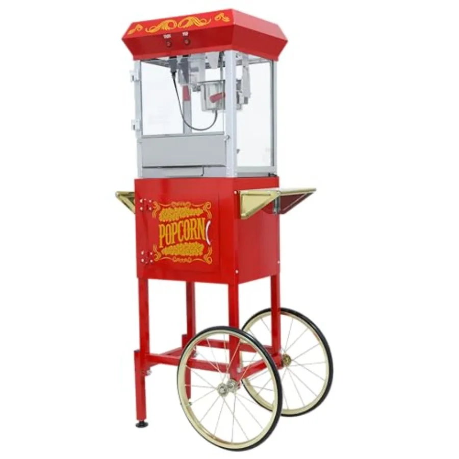 

Аппарат для приготовления попкорна с тележкой на колесах для домашнего кинотеатра и вечеринок, 10 унций, из нержавеющей стали, красный, для приготовления попкорна