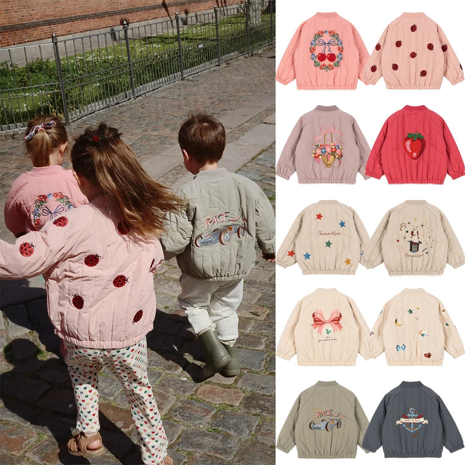 New 2025 KS Girls Cartoon Cotton Fleece Coats Winter Toddler Boys Lambswool Jacket Children Embroidery Coat Kids Outwear Clothes