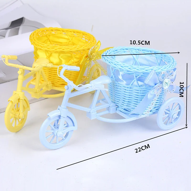 1Pc Rattan Bicycle Flower Basket Vase Storage Three-wheel Cute Flower Pot Ornament Air plant hanger Plant accessories Hangers