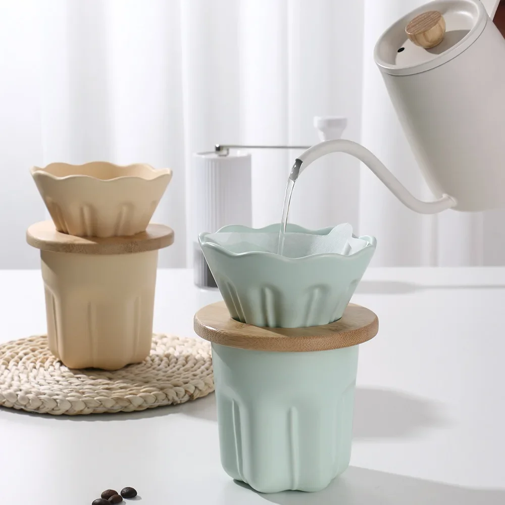 

Ceramic Hand-brewed Coffee Filter Cup Magnolia Macaron Three Color Coffee Filter Cup High Temperature Resistance Hand Punch Set