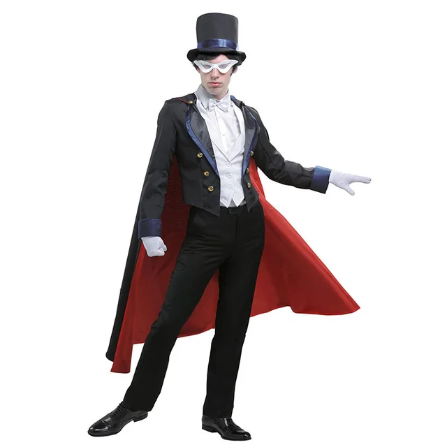 Anime przebranie na karnawał dorosłe męskie smokingi ubrania obiadowe pełny kostium jednolita maska ​​Halloween Cosplay kostium magika