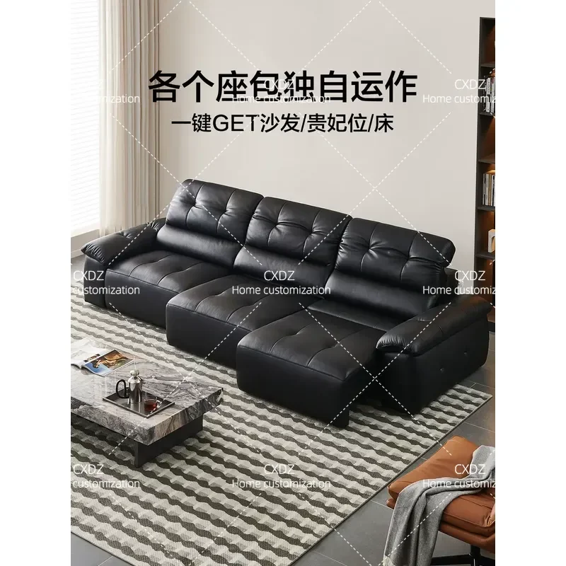 Zero Wall Electric Sofa Bed Recliner Multifunctional Leather Couch for Living Room Straight Black Convertible Sleeper