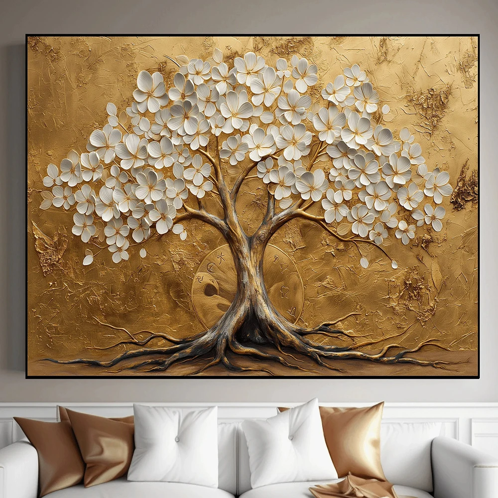 Elegant Platinum Tree Canvas Art Print,  - Frameless Wall Decor for Living Room & Bedroom, Modern Sophistication