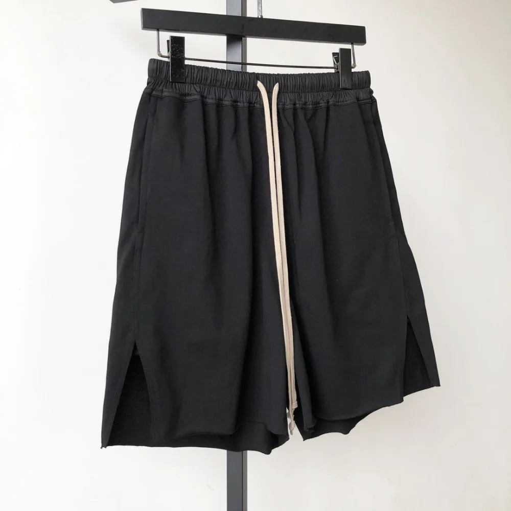 High Street RO Style Cotton Shorts Men's Dark Wide Leg Loose Slit Summer High Street Solid Color Wide Leg Five Quarter Pants