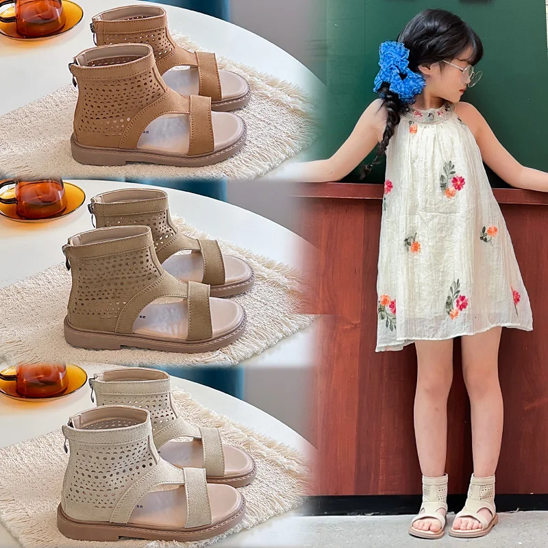 

Toddler Retro Breathable High Top Sandals, Open Toe Light Non-slip Sole For All Seasons Daily Footwear Matching