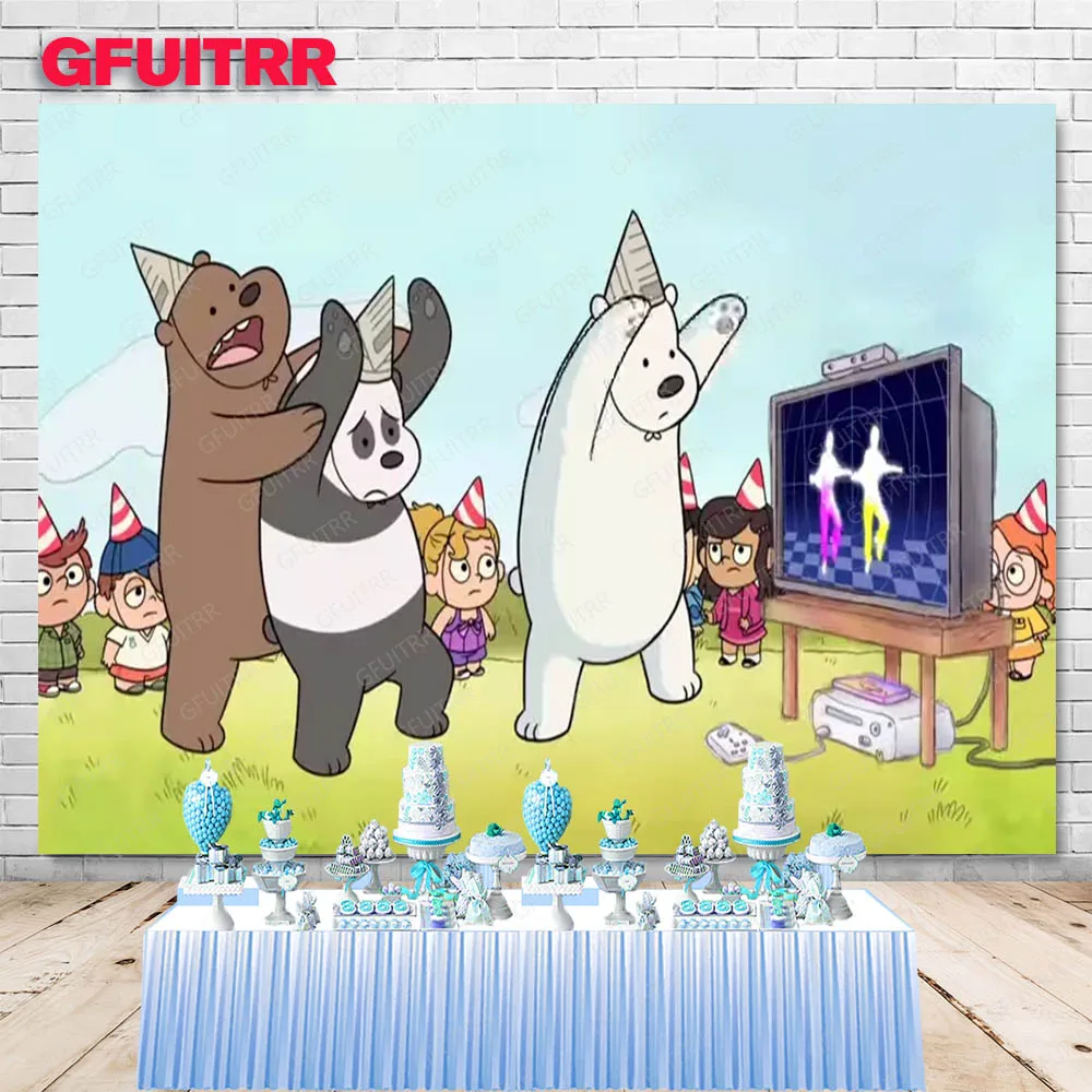 MINISO We Bare Bears Backdrop Kids Birthday Party Decoration Photography Background Baby Shower Studio Booth Prop Banner