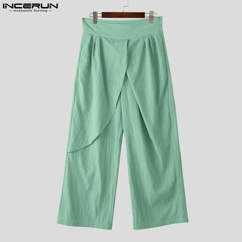 

INCERUN Men Pants Solid Color High Waist Joggers Loose Wide Leg Trousers Men Streetwear Oversize 2025 Fashion Long Pants Male