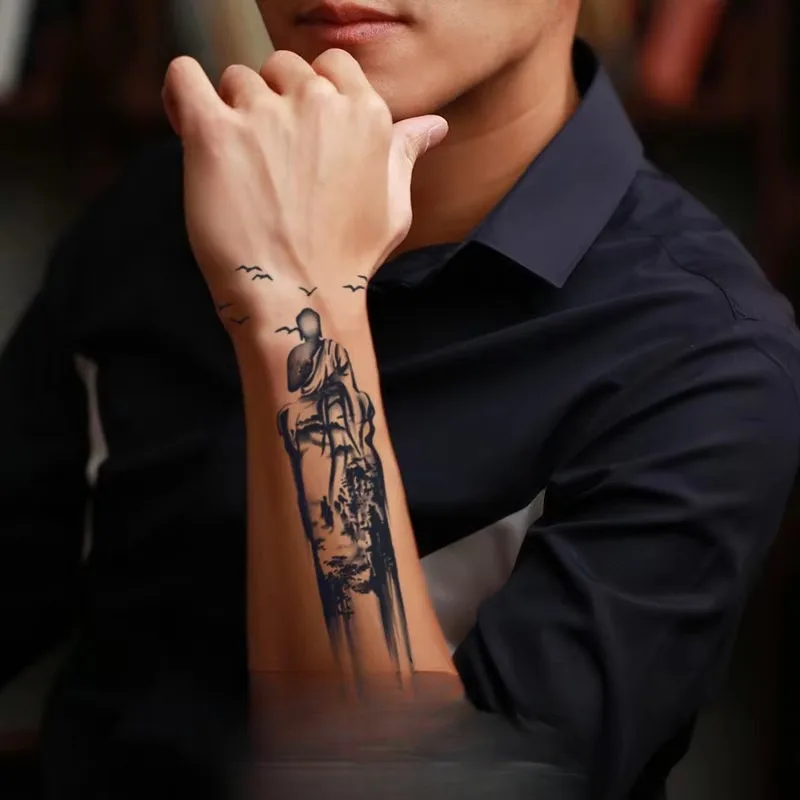

The Buddha Herbal Tattoo Stickers for Women Man Arm Art Temporary Tattoos Waterproof Bird Fake Tattoo Lasting Tattoo Sticker