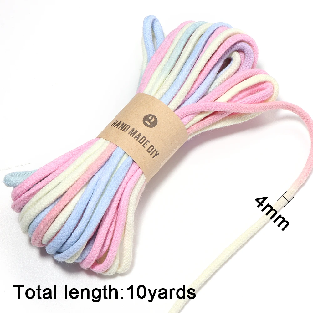 10 Yards 4 mm geflochtene Baumwollschnur mit Farbverlauf für Taschen, Kleidung, Heimtextilien, Dekoration, Telefon, Auto, Hängeseile, DIY-Nähzubehör – Detail 1