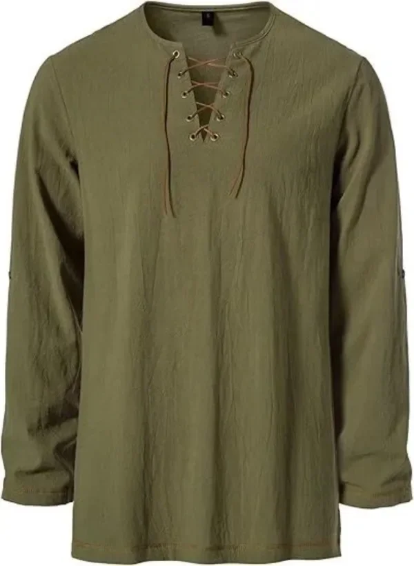 Mittelalterliches Schnürhemd für Herren mit Gürtel, langärmelig, Vintage-Piraten-Wikinger-Oberteil, Halloween-Cosplay-Kostüm, lässige Bluse – Detail 20