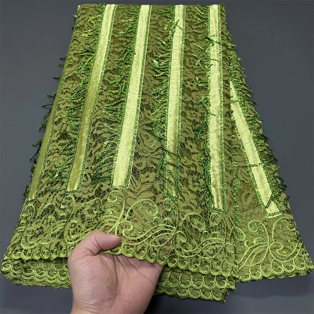 

2025 Latest African Nigerian High Quality With Tulle Sewing Lace Fabric Dresses Sequins Guipure Embroidery 5Yards PS0081