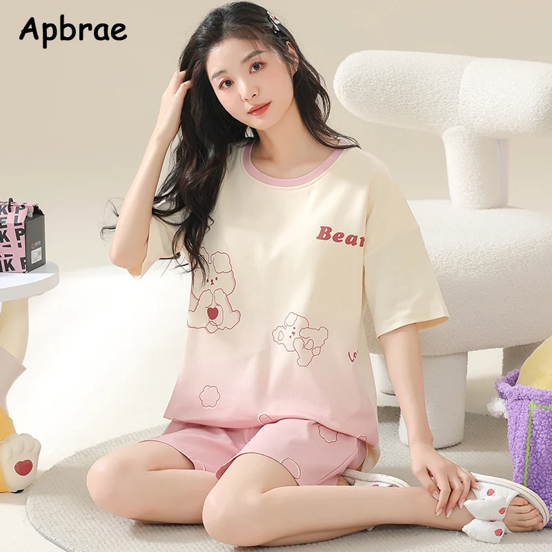 Pantaloncini scozzesi estivi set pigiama M-5XL Plus Size Cute Rabbit pinta Cotton pigiama causale Sleepwear donna pigiama o-collo Home Wear