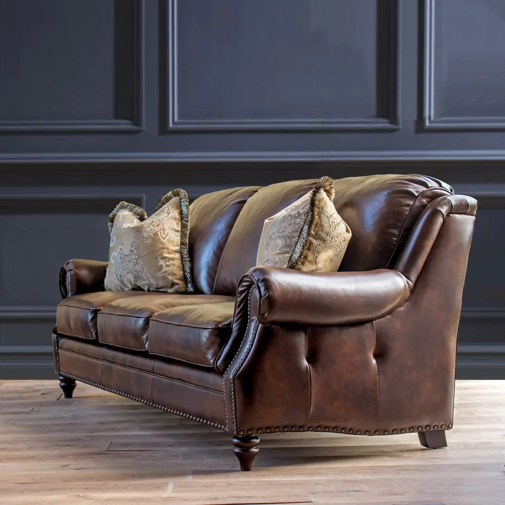 أريكة جلدية أمريكية من الطبقة الأولى من جلد البقر مكونة من ثلاثة أشخاص في غرفة المعيشة وأثاث من الجلد والشمع الزيتي القديم #4