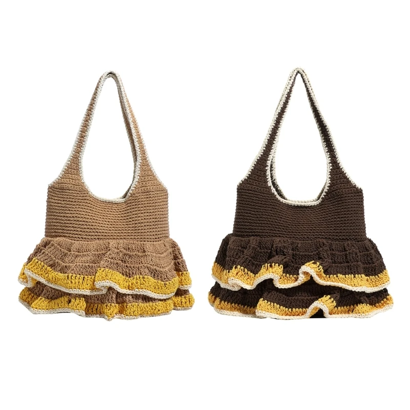 X5XA Friendly Woven Shoulder Bag For Women Practical Underarm Bag Large Handbag