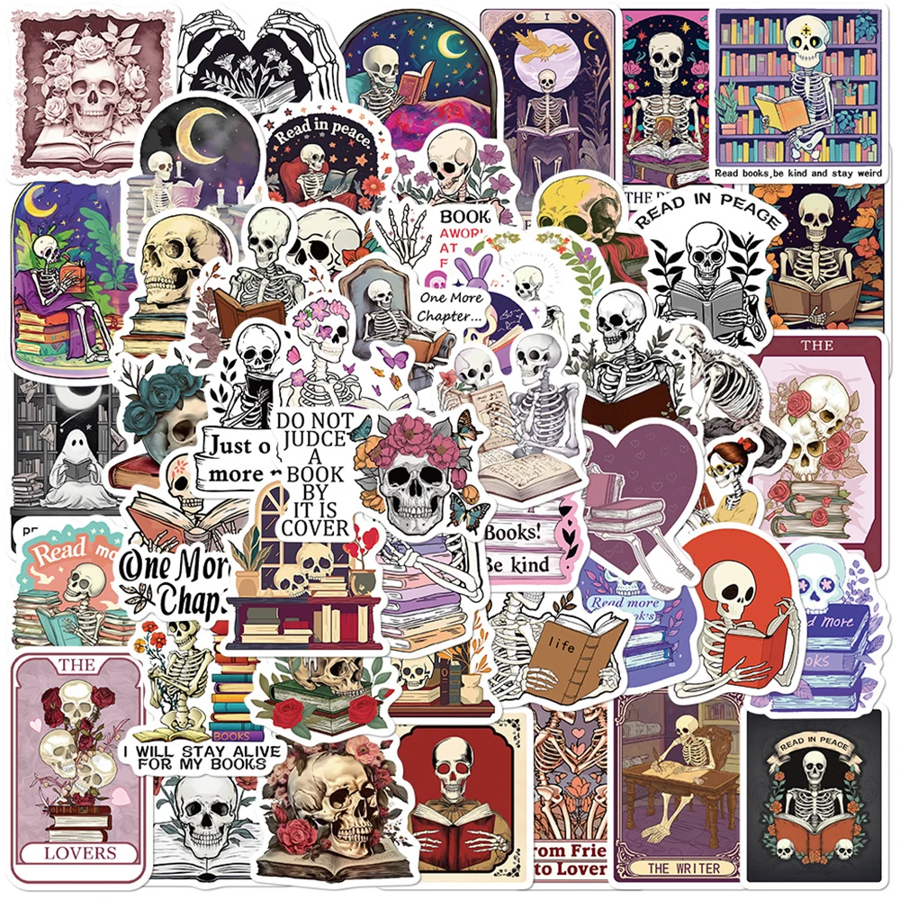 10/30/50 stücke Kreative Skeleton Schädel Lesen Buch Aufkleber Wasserdicht DIY Wasser Flasche Sammelalbum Telefon Lustige Cartoon Aufkleber Pack