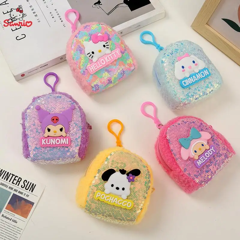 Sanrio Kuromi Hello Kitty portamonete My Melody Cinnamoroll Pochacco borsa per cuffie con paillettes colorate Fashion Charm regali di festa