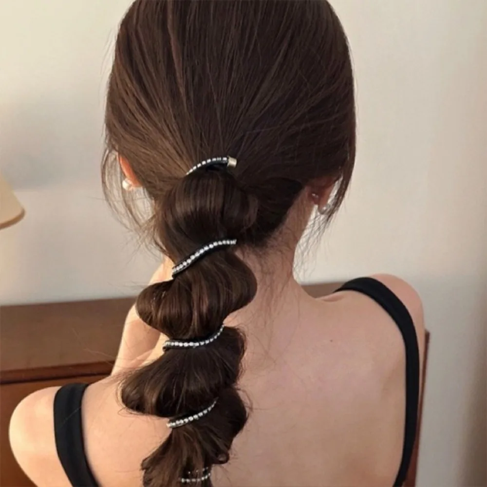 Rhinestone Telephone Line Hair Loop Spiral Coil High Elastic Phone Line Hair Loop Rubber Elastic Bands Head Rope Ponytail Woman