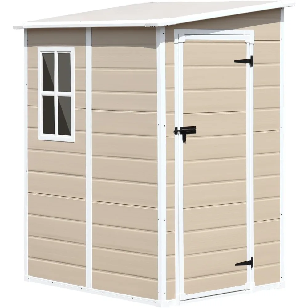 

Outdoor Storage Shed 5x4 FT, Resin Outside Sheds Storage with Floor, Window & Lockable Door Included, Tiny Tool House