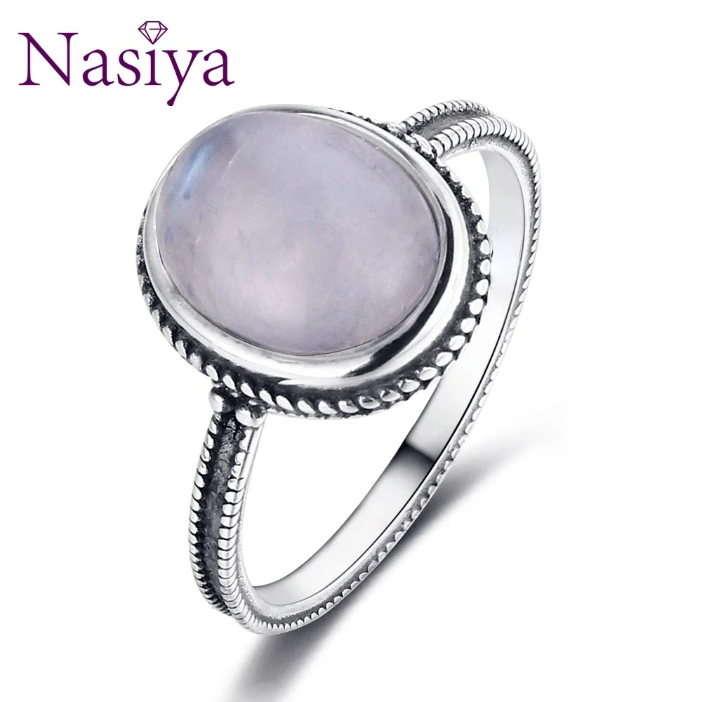 

Nasiya Big Oval Natural Moonstone Ring S925 Sterling Silver Jewelry Party Weeding Party Gift