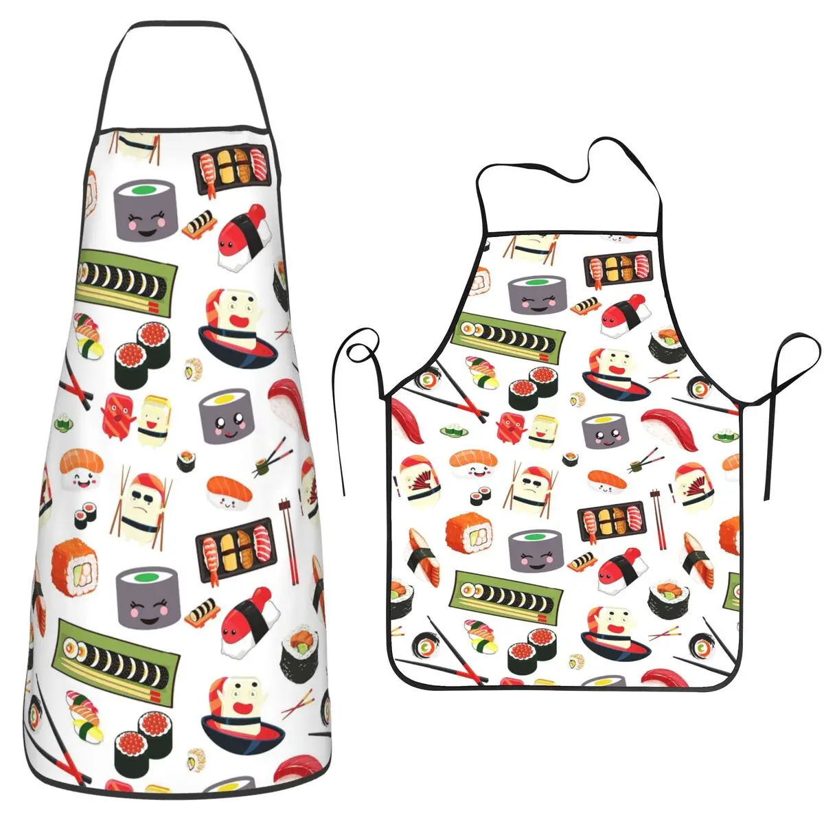 Cute Sushi Characters Pattern Aprons Chef Cuisine Tablier Waterproof Bib Kitchen Cleaning Pinafore for Women Men Gardening