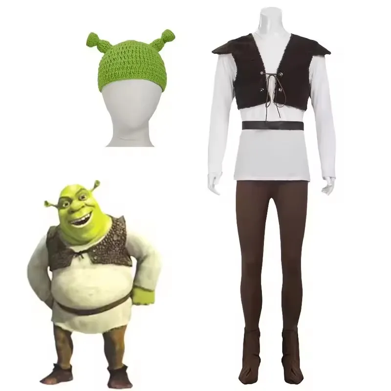 Shrek Cosplay Kostüm Herrenkostüm Hemd Weste Hose Komplettset Halloween-Outfit