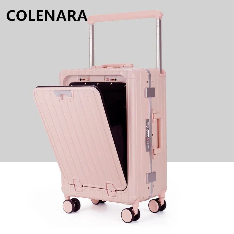 COLENARA Borsa da viaggio per bagagli da cabina da 20 pollici Custodia da imbarco per laptop con apertura frontale Trolley con telaio in alluminio con valigia con ruote